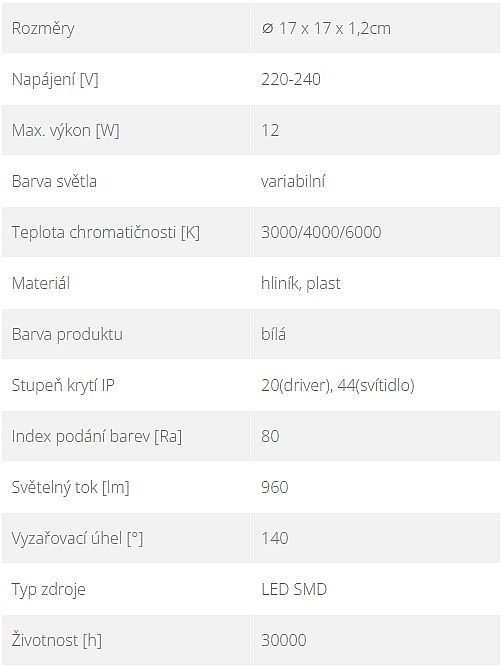 Ecolite RAFA (N) bílý čtverec zapušt. 12W/CCT/960lm/IP44 LED-WSQ-CCT/12W/BI