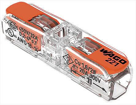 WAGO 221-2411 Svorka páčka přímá 2x4mm2 pro pevný i slaněný vodič, transparentní