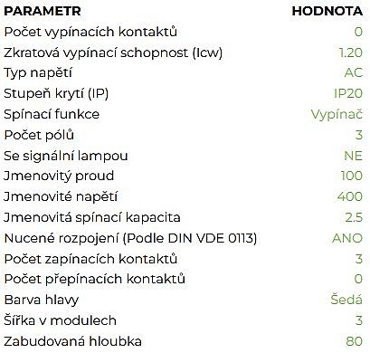 NOARK Hlavní vypínač 100878 3P/100A/3M Ex9I125