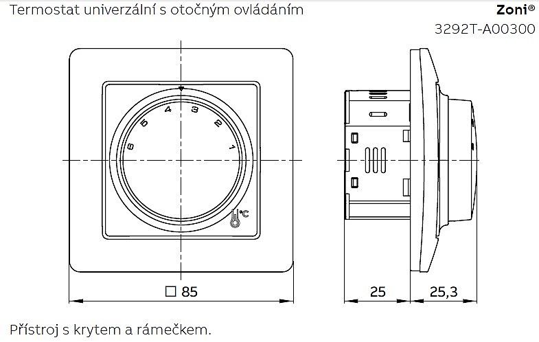 ABB Zoni 3292T-A00300 244 Kryt greige termostatu prostorového s otočným ovládáním, s upevňovací maticí