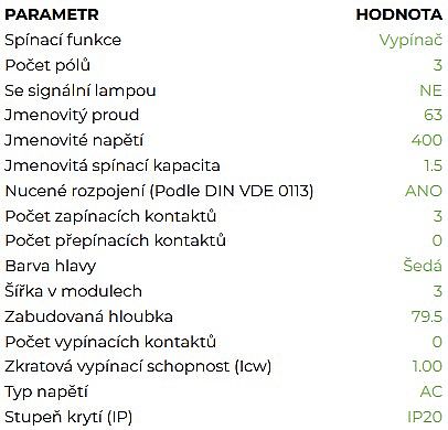 NOARK Hlavní vypínač 102392 3P/63A/3M Ex9BI (lze připojit vyrážecí cívka)