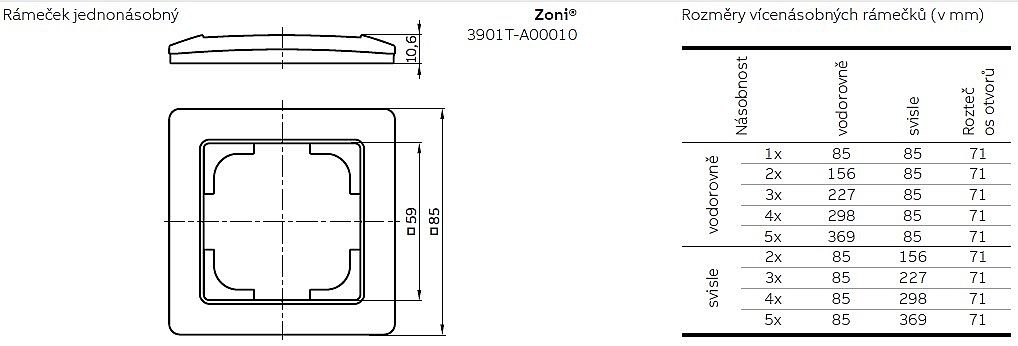 ABB Zoni 3901T-A00030 143 Rámeček 3-nás. olivová / bílá, pro vodorovnou i svislou montáž