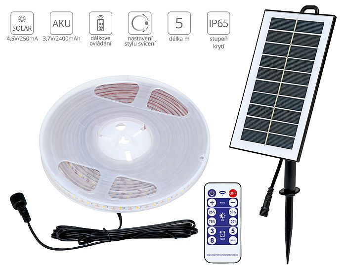 Ecolite SOLAR STRIP LED pásek a ovládání + solární panel (3000K) 12V