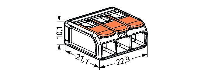 WAGO 221-613 Svorka páčka 3x6mm2 pro pevný i slaněný vodič, transparentní