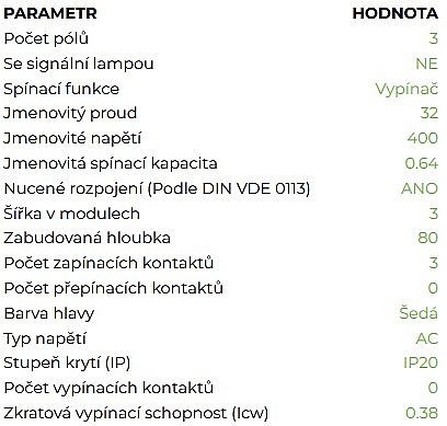 NOARK Hlavní vypínač 100874 3P/32A/3M Ex9I125