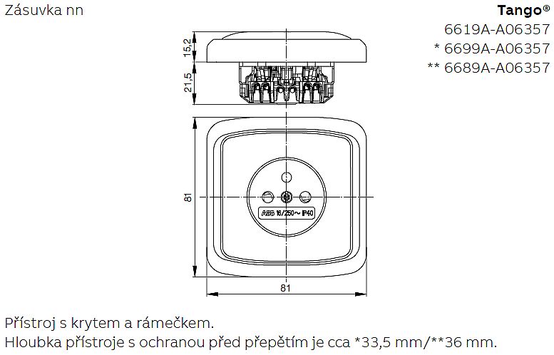ABB Tango 6619A-A06357 C Zásuvka slonová kost bezšroubová jednonásobná s clonkami