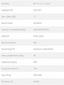 Ecolite RAFA (N) bílý čtverec zapušt. 12W/CCT/960lm/IP44 LED-WSQ-CCT/12W/BI