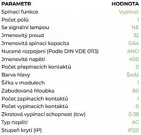 NOARK Hlavní vypínač 100862 1P/32A/1M Ex9I125